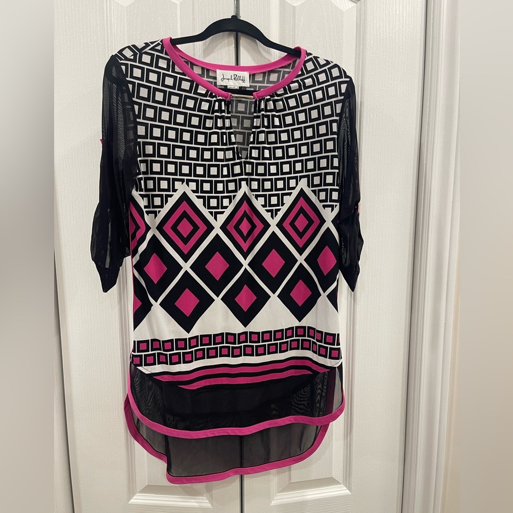 Joseph Ribkoff Multicolored Graphic High Low Tunic